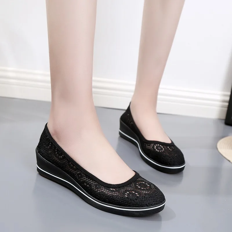 

Flat Mid Wedge Heel Women's Summer Beauty Size 34-41 White Sneakers Women White Lace Hollow Breathable Little White Shoes