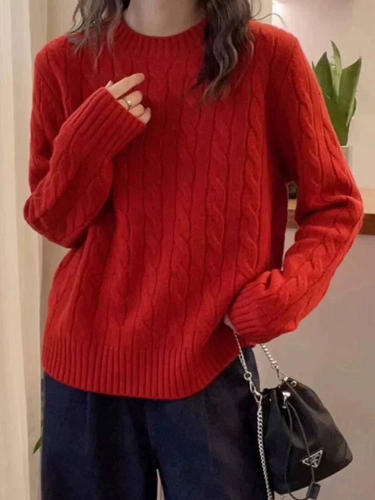 Maglione da donna in cashmere ispessito, girocollo, vestibilità ampia, top con fondo per maglieria alla moda autunno inverno
