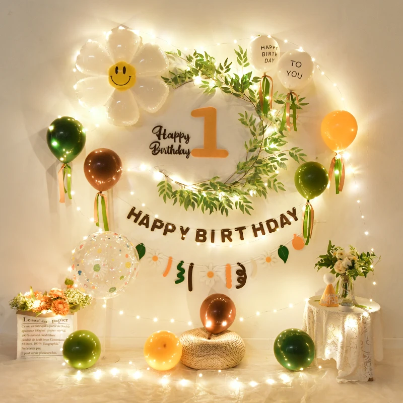 ins First Birthday Party Balloon Kit Baby Shower Forest Theme Background Decoration Non Woven Banner Set