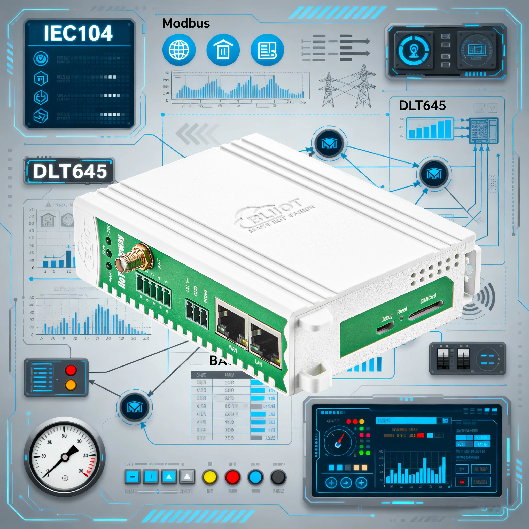 BLIIOT RS485 IEC104 to Modbus DLT645 IEC104 BACnet Protocol Industrial Gateway Support Remote Monitoring