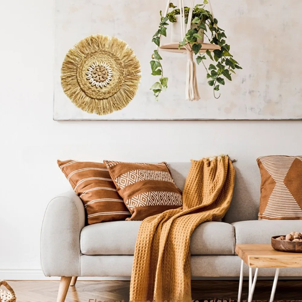 Raffia Wall Hanging Decor Handmade Nordic Style Home Decoration Wall Art Natural Fiber Ornament