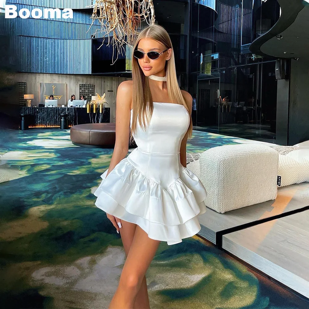 Booma Mini Brides Dresses Strapless Ruched Tiered Stain Short Wedding Party Dresses for Women  Coctail Dresses Club Night Wear