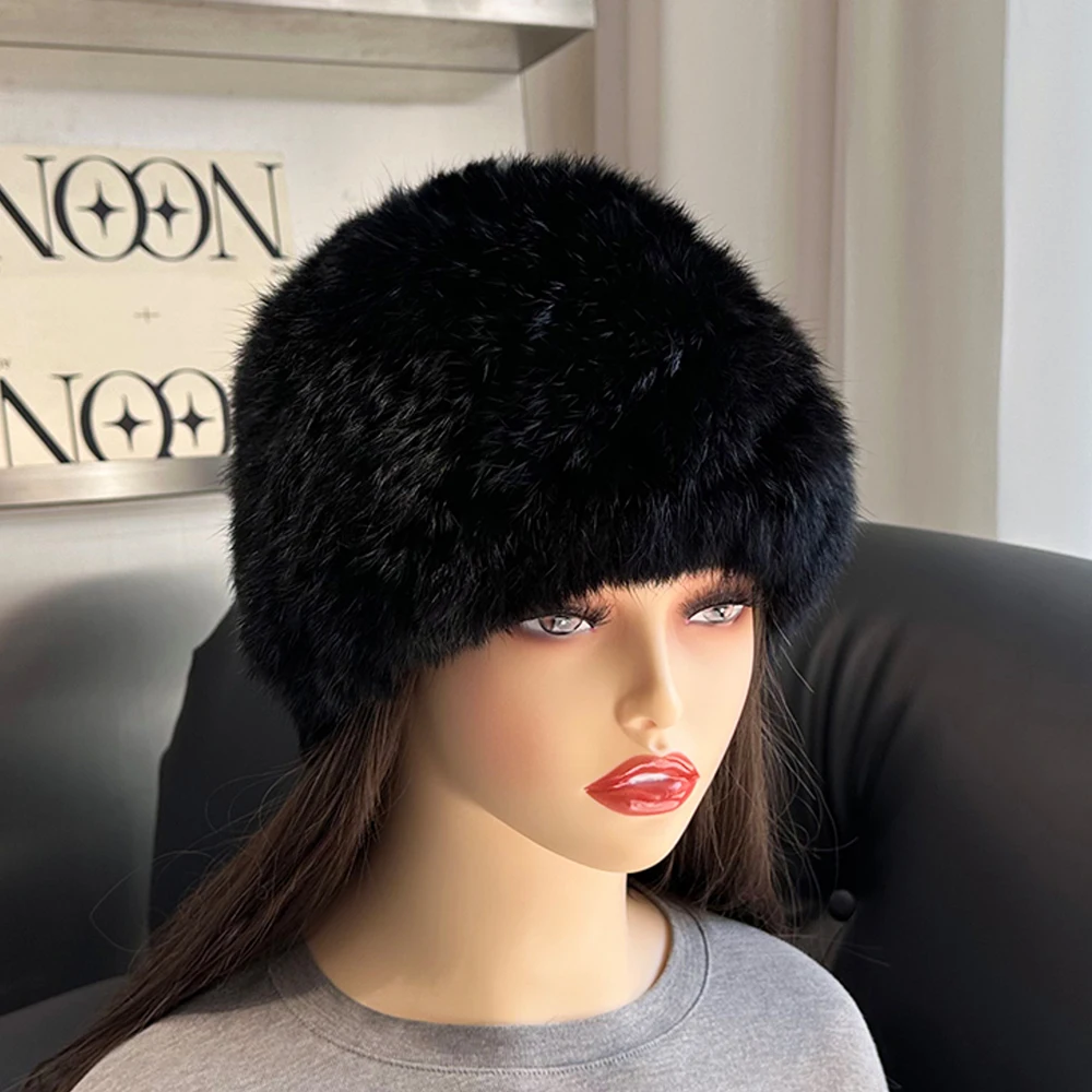 Women Winter Warm Real Rabbit Fur Hat Snow Cap Winter Hats for Women Girls Real Fur Knit Skullies Beanies Natural Fluffy Hat