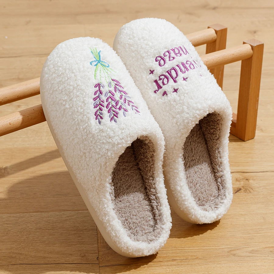 Romantic Gentle Lavender Haze Home Slippers Indoor Fuzzy for Love Girls Gift Winter Anti-slip Soft Sole Leisure Cotton Shoes