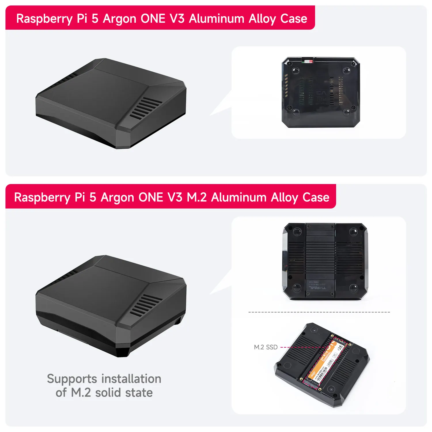 Raspberry Pi 5 Argon ONE V3 Obudowa ze stopu aluminium Wbudowana karta rozszerzeń Wentylator PWM Odbiornik podczerwieni M.2 Obsługa instalacji SSD