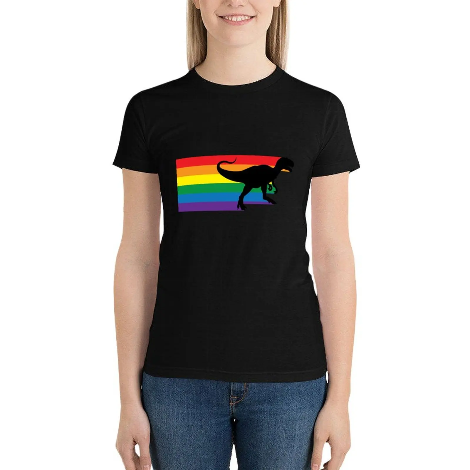 Rainbosaurus rex T-Shirt plus size tops tops Aesthetic clothing Womens graphic t shirts