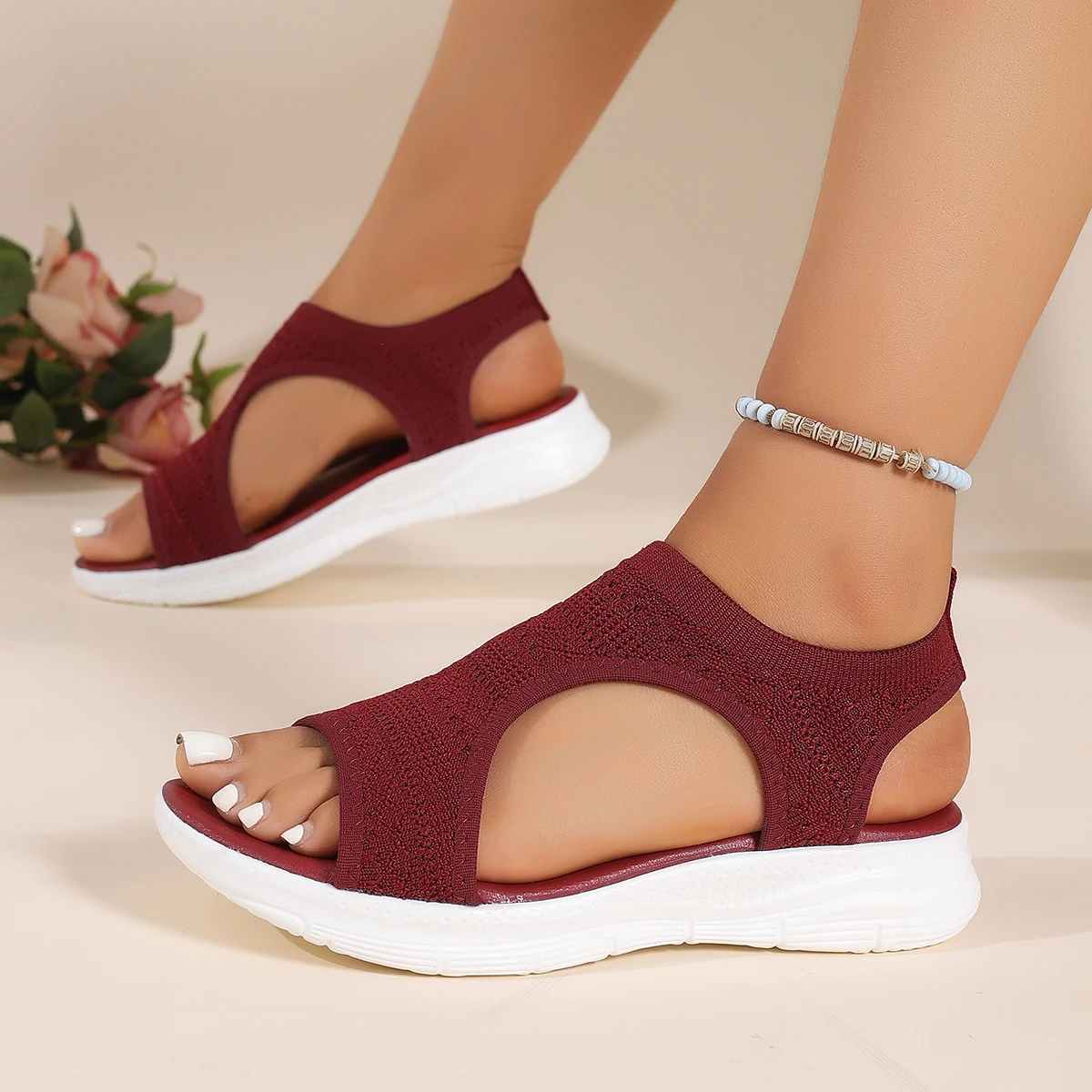 Damen-Schuhe 2026 Sommer Bequeme Freizeit-Sportsandalen Damen-Strand-Keilsandalen Damen-Mesh-Strick-Römersandalen – Detail 19