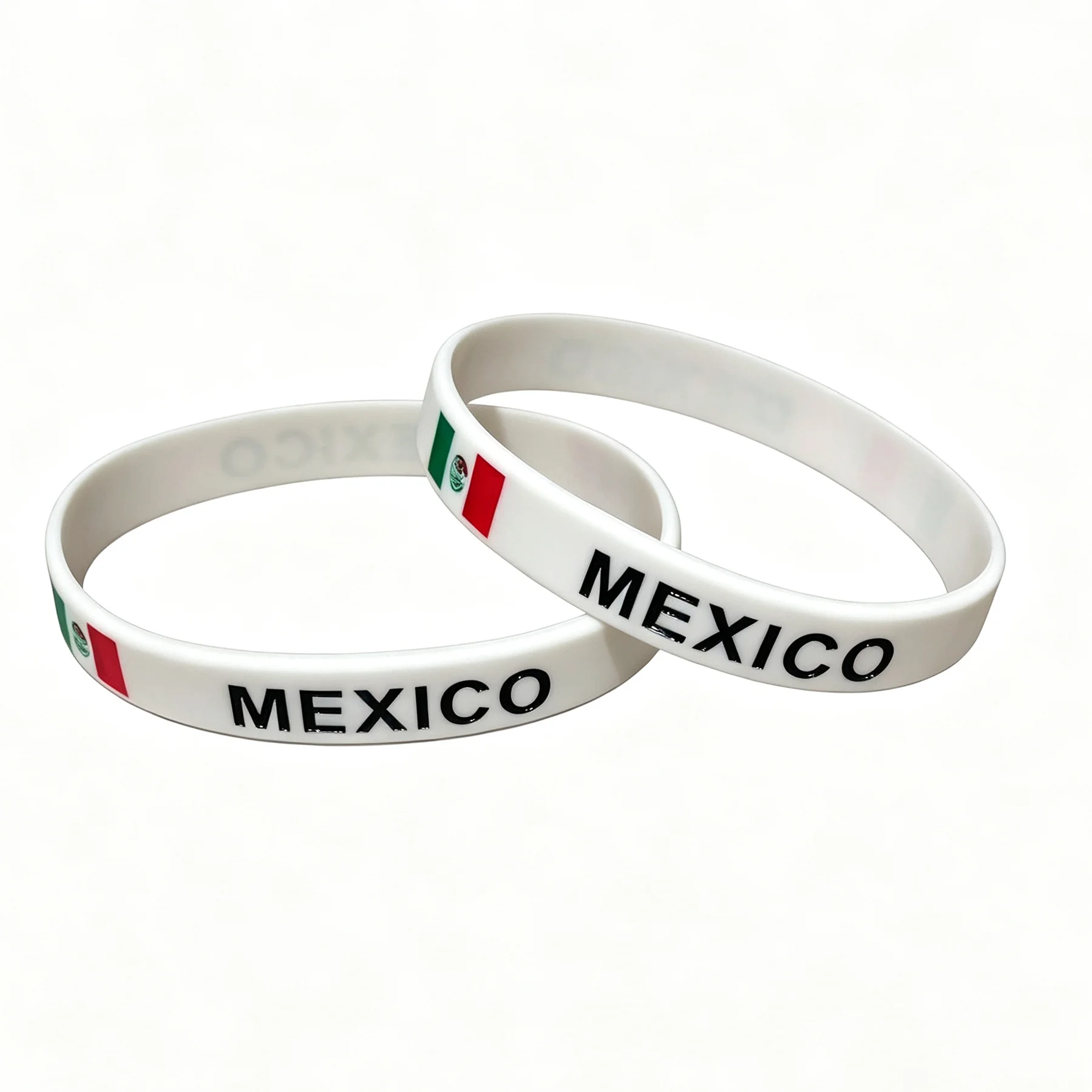 2pcs Mexico Silicone Bracelets National Flag Debossed Wristband Soft Stretch Rubber Fashionable Wristwear Sport Game Partty gift
