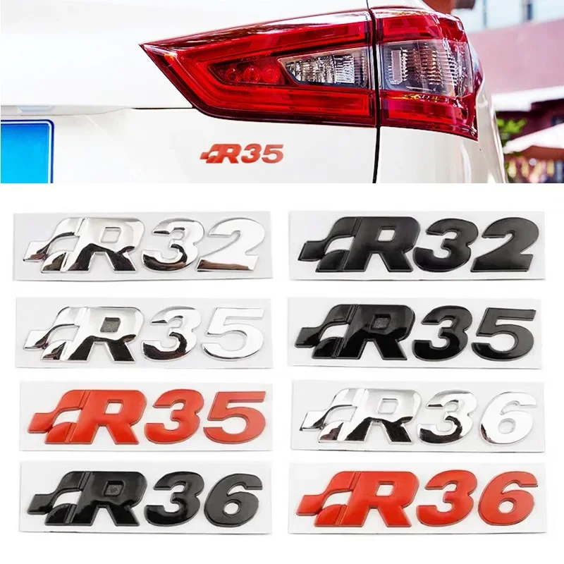 3D Metal R32 R35 R36 Logo Car Rear Trunk Emblem Badge Sticker For VW SR32 SR35 SR36 Volkswagen Golf MK4 Passat Tiguan Auto Decal