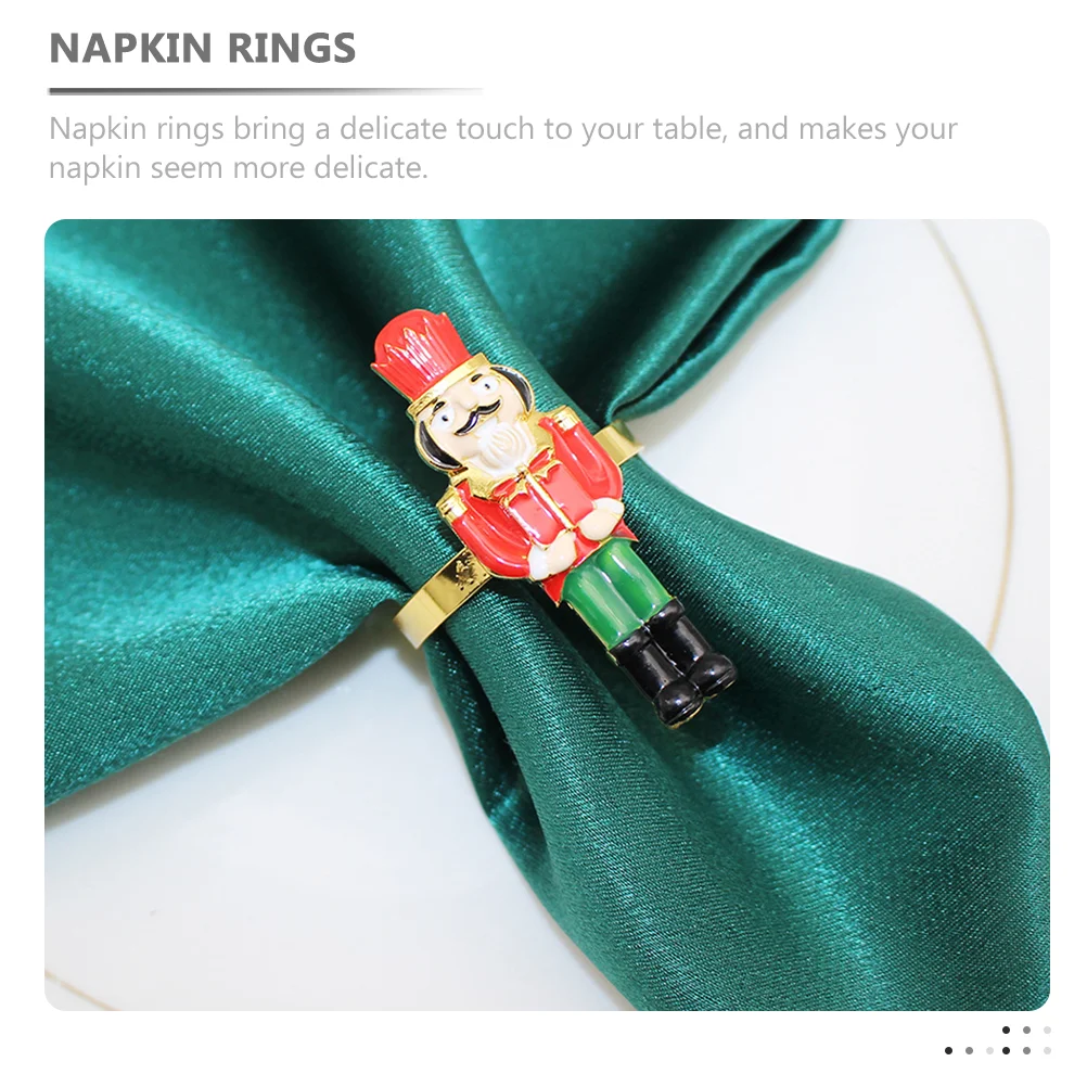 4 Pcs Christmas Table Decoration Elegant Napkin Ring Leaf Accessory Nutcracker Rings Alloy Buckle Adornment Banquet for Hotel