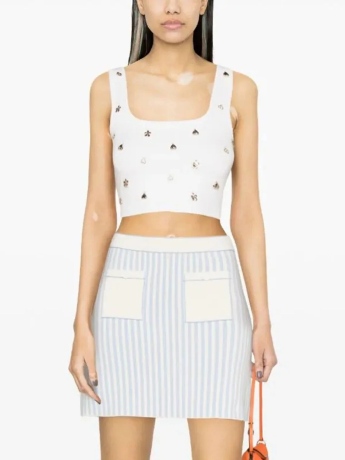 

Ele White ort Knitted Strap Vest Spring New Arrival Women's Faion QL Home Brand Sweet Sle Pure Color Decorated