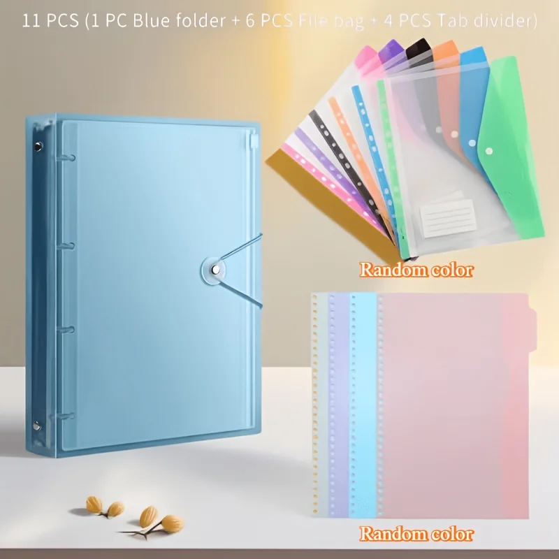 11Pcs A4 Loose Leaf Folder Set, Expandable Document Pockets & Dividers, Portable File Organizer for School Office Travel view 4