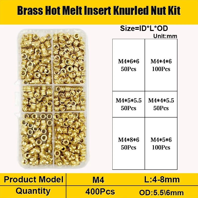 Messing-Einsatz mutter m2 m3 m4 Messing-Wärmesatz-Einsatz mutter Heiß schmelze gerändelte Gewinde einsätze Doppel-Twill-Einbettung Kupfer mutter 3D-Druck – Detail 9