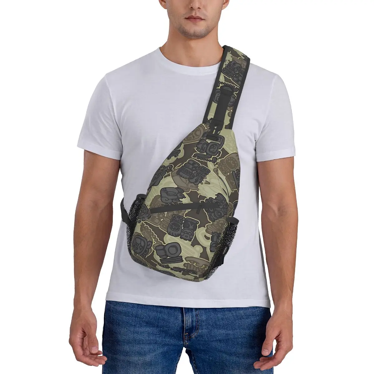 Mayan Temple Camo azteca Desert Crossbody bolsas de pecho con bolsillos, paquete de viaje, mensajero deportivo para adolescentes, bolso de hombro Unisex