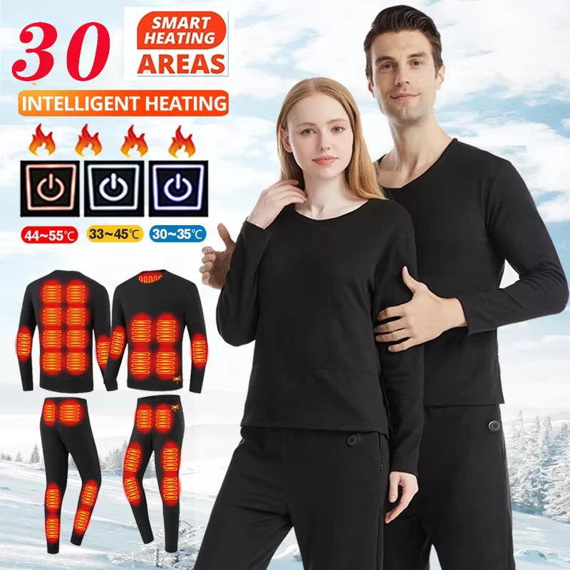 30 Zones Heating Heated Underwear Women Men Motorcycle Jacket USB Electric Heating Underwear Fleece Thermal Long Johns S~5xl