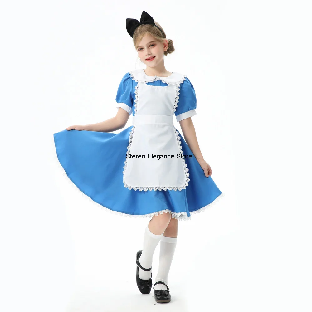 2024 Girls' Maid Dress Children's Clothing Lolita Countryside French Children's Blue Alice Lolita Dresses