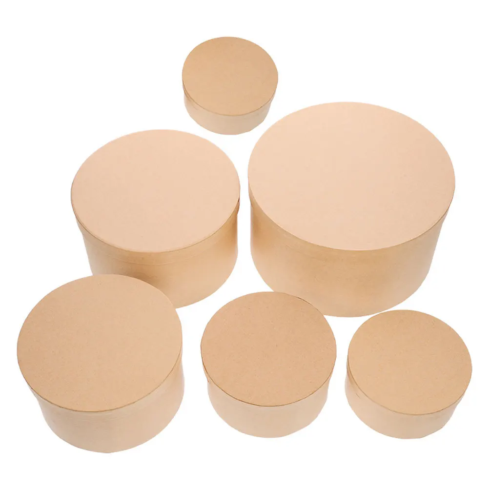 

6Pcs Round Gift Boxes Set Kraft Paper DIY Craft Empty Boxes for Birthday Wedding Party Gift Wrapping and Storage