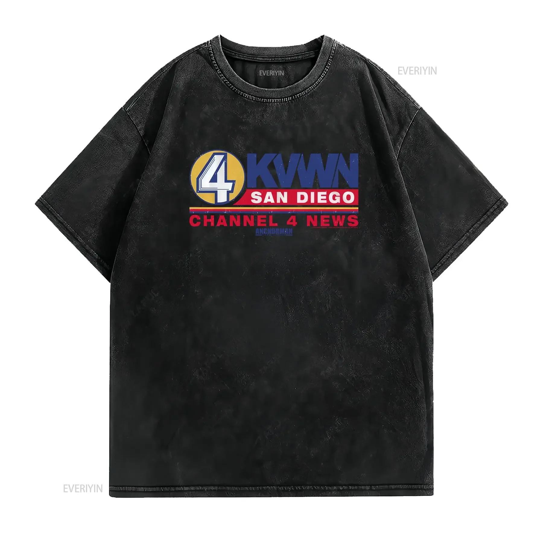KVWN Channel 4 News Logo Anchorman T Shirt vintage Washed homme fashion Slightly Breathable streetwear Casual Stretched