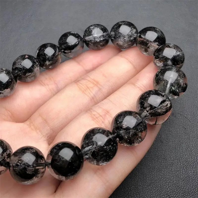 12.5MM Natural Black Herkimer Diamond Bracelet Charms Handmade Fortune Energy Mineral Woman Amulet Jewelry Gift 1PCS