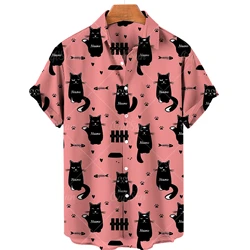 Hawaiian Summer Man Plus Size Shirt Floral 3d Lapel Casual Short Sleeve Anime Cartoon Clothes Street Retro Cat Sale Manga Curta