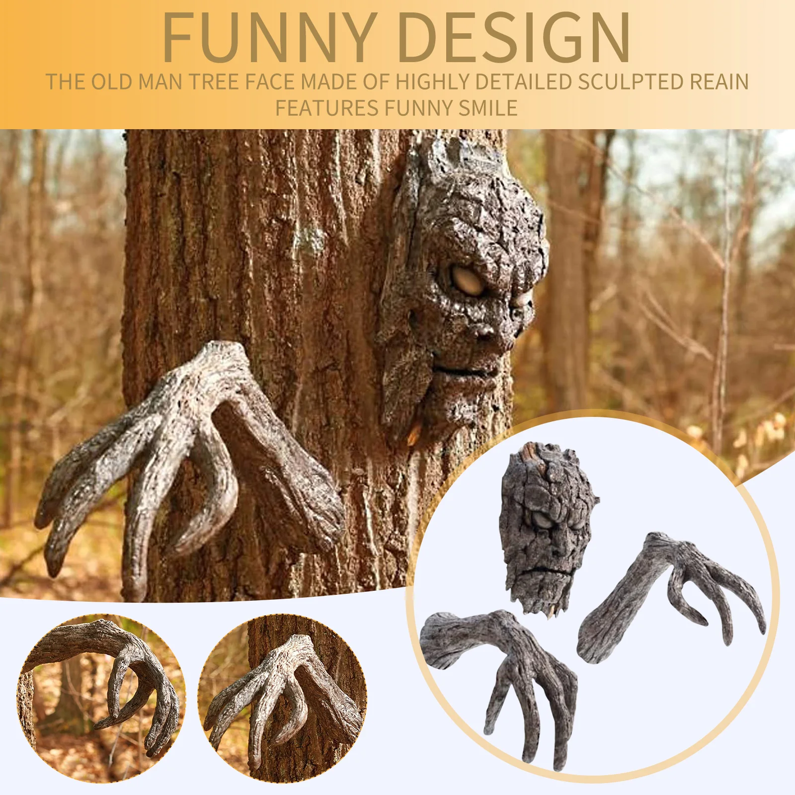 

Tree Bark Face creepy Halloween Garden Sculpture Monster Tree Face Statue Holiday Gift Horror Atmosphere Haunted House Decor