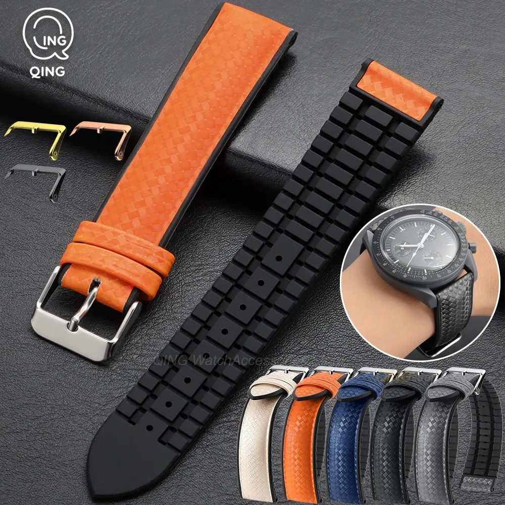 20mm Universal Carbon Fiber Woven Silicone Two-color Watch Strap High Quality Replacement Watch Bands Sport Waterproof Bracelets