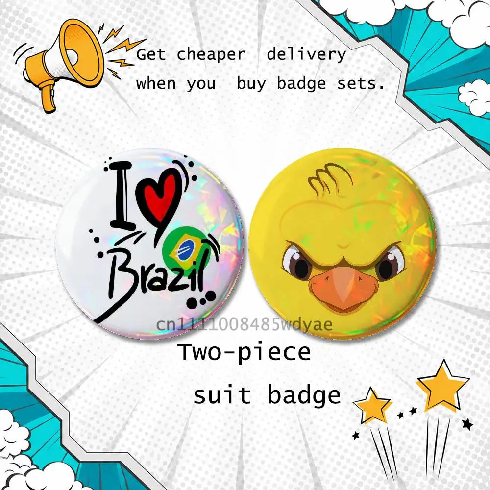 Aesthetic Round Brooch 2-piece Set Cartoon Enamel Pins Trendy for souvenir gift Brasil Brazil Futebol Team Merch Clothing Decor