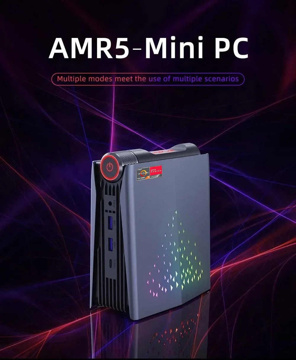 Oudis AMR5 Mini PC, AMD Ryzen 7 5700U 8 rdzeni do 4.3GHz, 16GB DDR4 512GB SSD, HDMI DP + typ-C 4K 60Hz potrójny wyświetlacz, 4xUSB