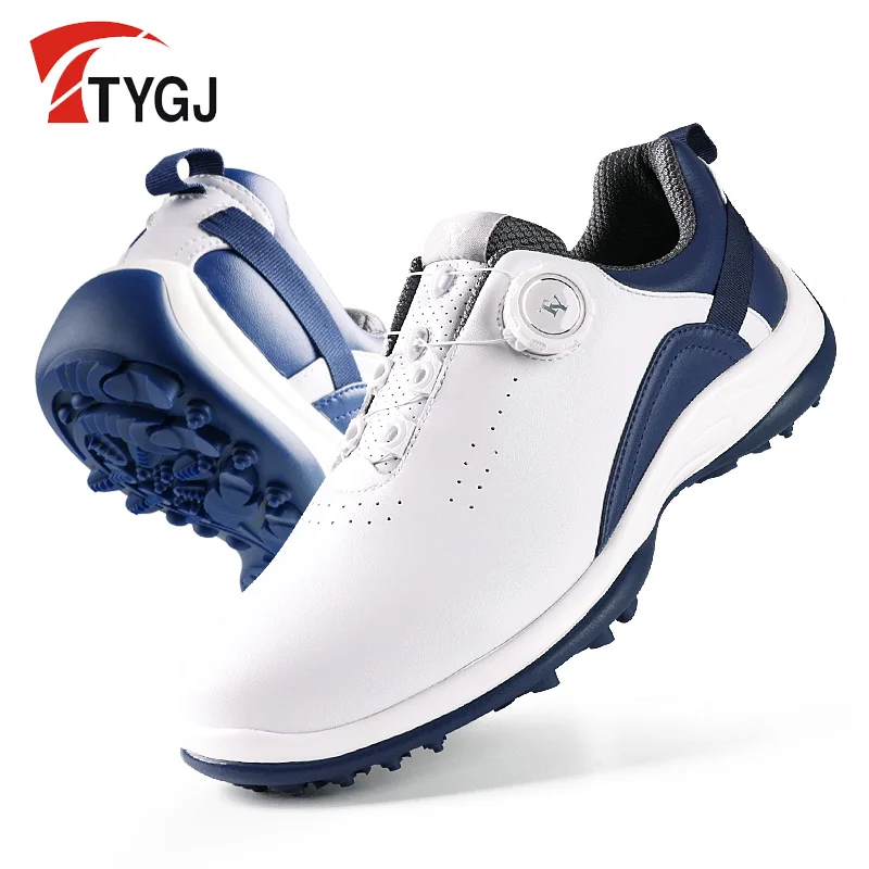 

TTYGJ Golf Shoes Men's Casual Sports Shoes Knob Shoelaces Golf Waterproof Shoes Lightweight Spikeless Shoes