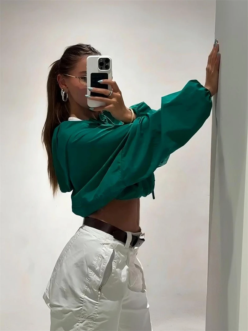 Guobioziy Women's Casual Slim Fit Hoodie Tech Fabric Jacket 2026 Spring-Autumn French Fashion Trend Commuter Punk Street Style