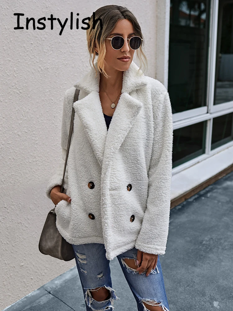 

Women Casual Teddy Coat Vintage Autumn Winter Thicken Warm Faux Fur Coat Soft Fluffy Fleece Jackets Oversized Plush Outwear