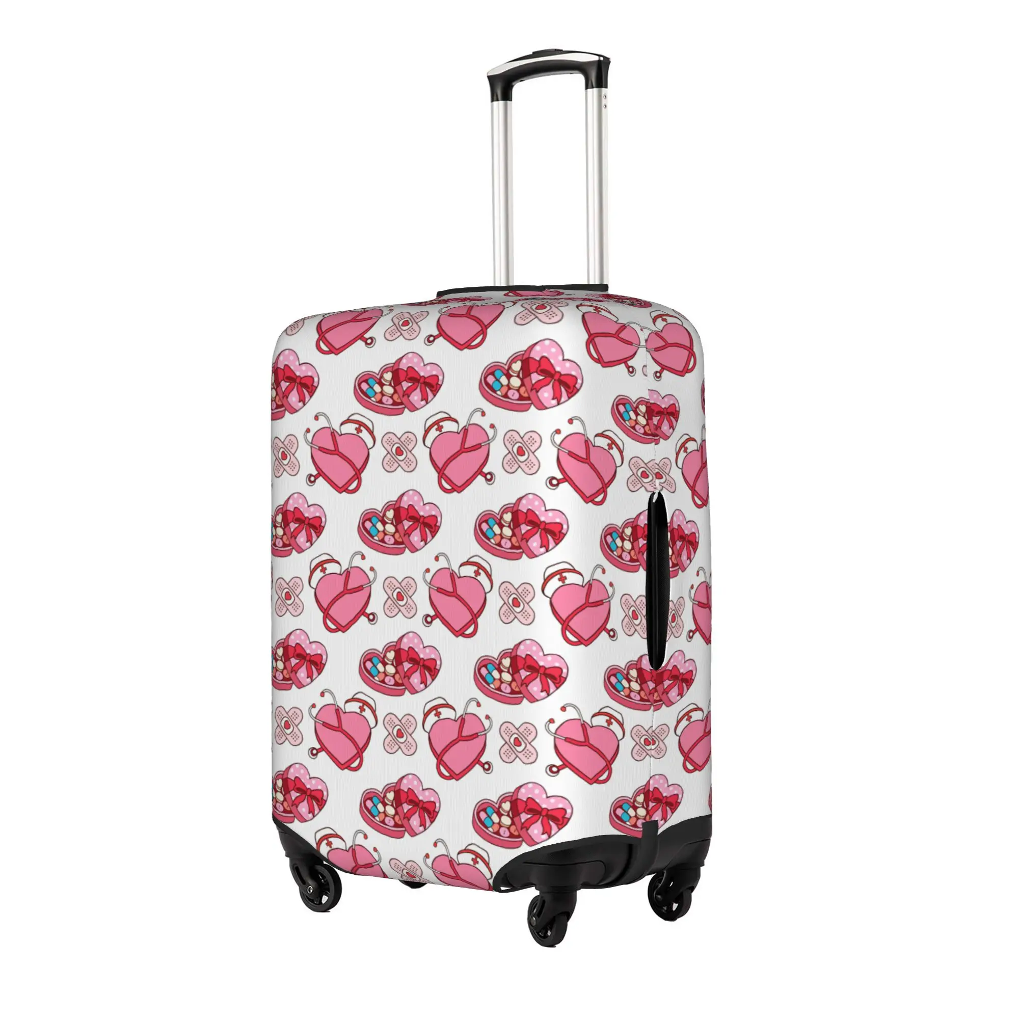 Valentine Nurse Hearts Candy On Blue Luggage Cover Protector Funny  Travel Suitcase Covers for 18-32 Inch