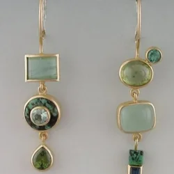 Geometric Green Color Stones Round Eyes Round Drop Dangle Earrings For Women Birthday Party Fashion Jewelry