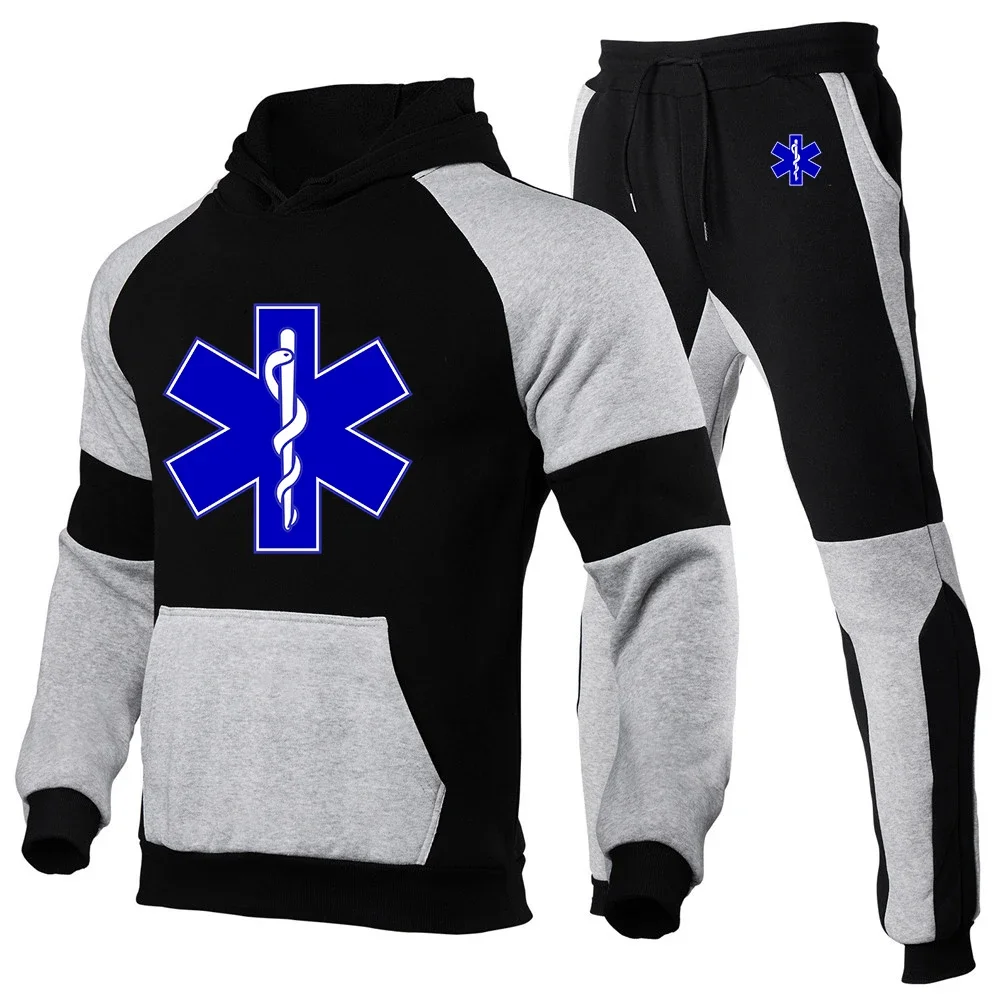 2024 New EMT Emergency Ambulance color matching suit for men blank contrasting color sportswear comfortable casual running fash