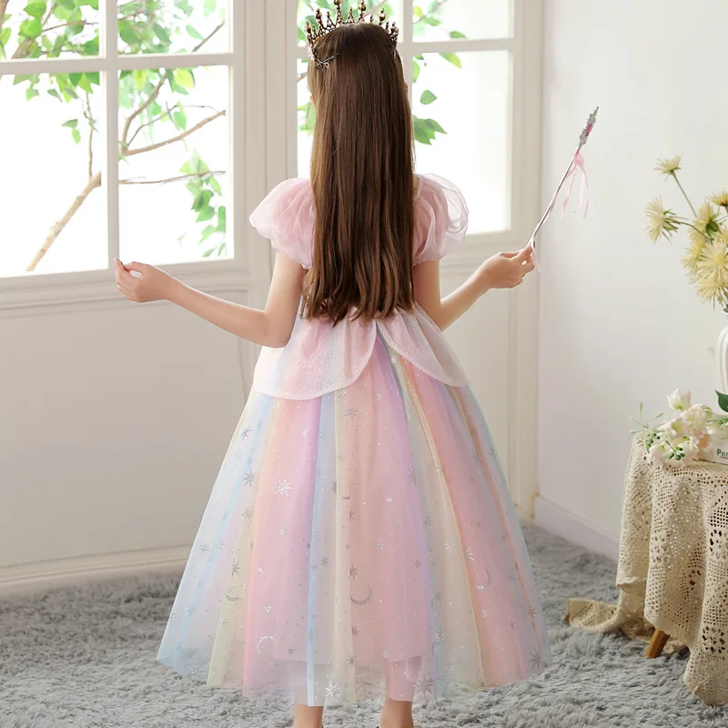 Summer Girls\' Dress New Ice and Snow Fantasy 2 Girls\' Princess Dress Aisha Pink Colorful Children\'s Birthday Performance Dress