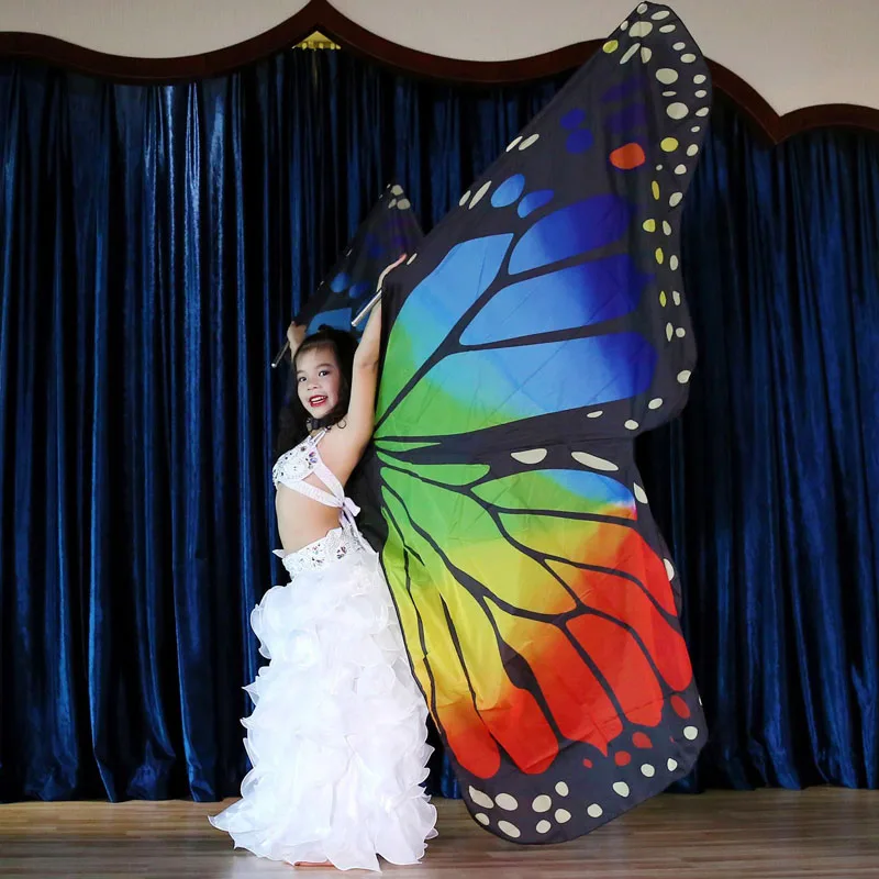 Belly Dance Beautiful Colorful Children's Butterfly Wings with Stick Accessories Decoration Dance Costume Role Playing