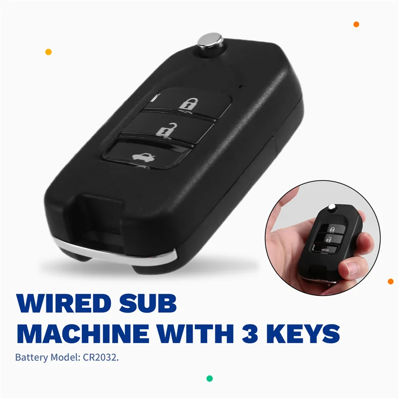 Abqb-flip 3 botões fio universal chave remota fob para honda tipo para xhorse xkh00en com para suporte de ferramenta chave vvdi