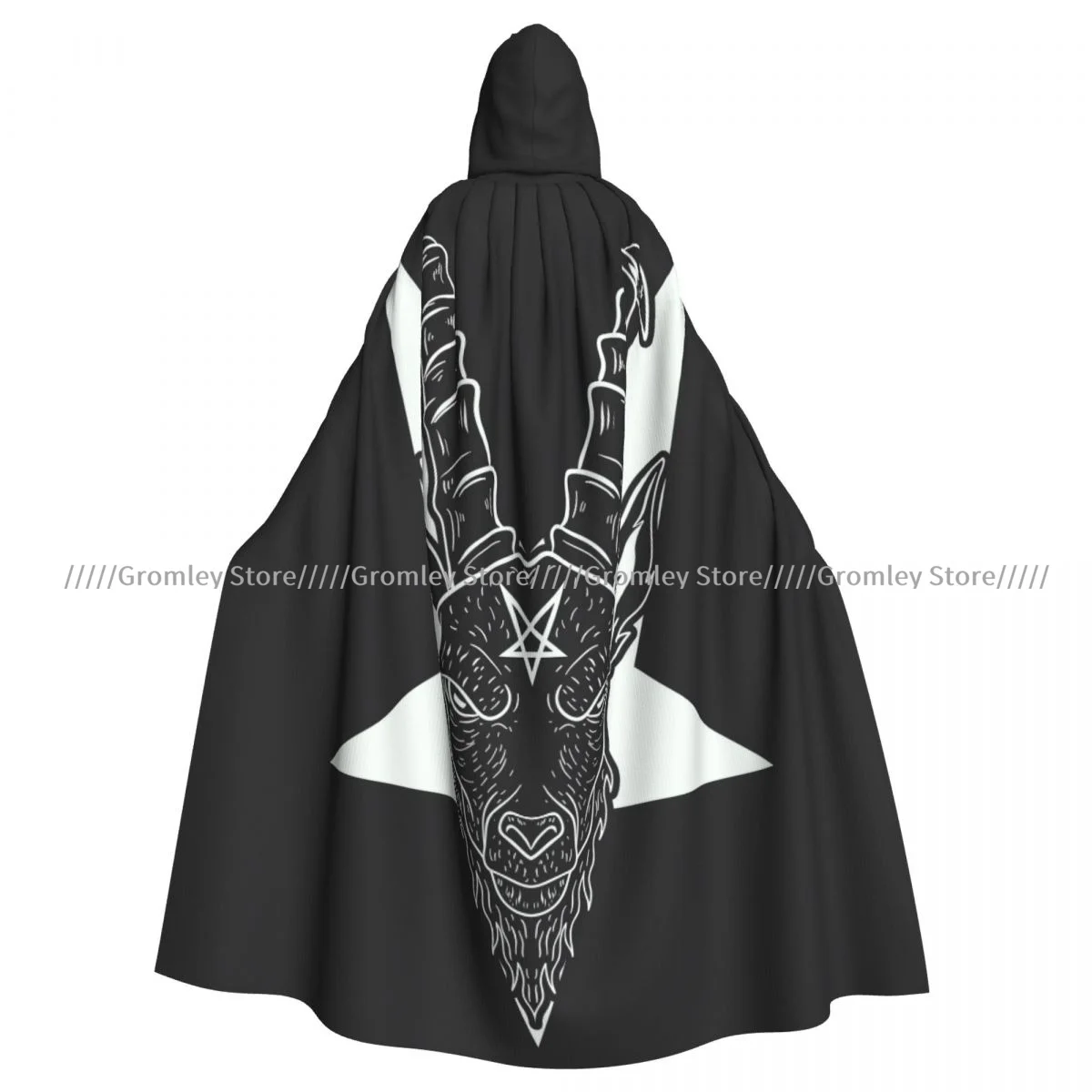 Medieval Halloween Cosplay Cloak Hooded Coat Baphomet Illustration Cape Coat Long Trench Costume Wizard Cloak