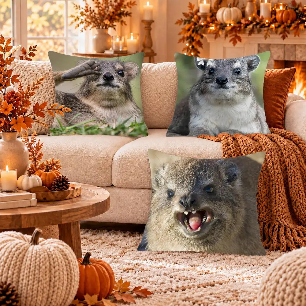 Animal R-Rock Hyrax Cushion Cover Soft Plush Cushion Case Throw Pillowcase Cozy Home Sofa Bed Living Room Decor