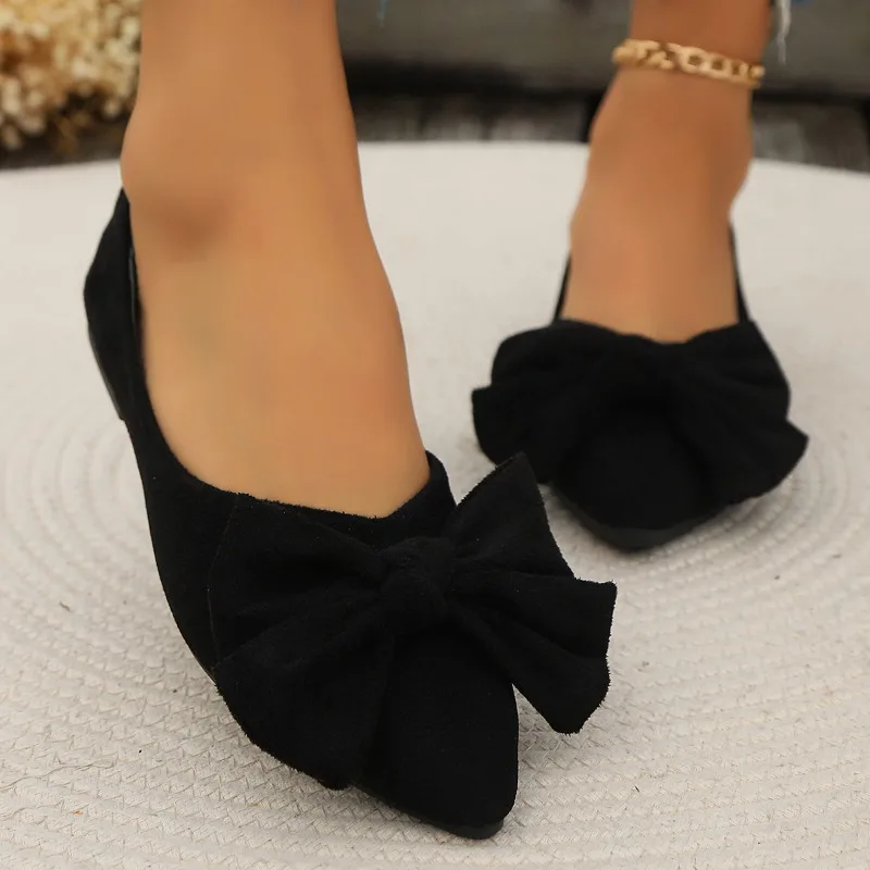 JGSHOWKITO Klassische Damen-Flats mit süßer Schleife, flache Ballerinas für Damen, spitze Zehenpartie, rutschfeste Damen-Mode-Loafer – Detail 6