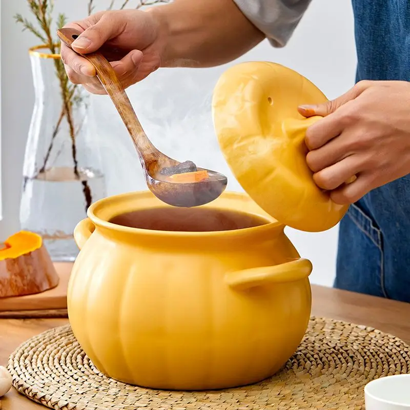 Creative Pumpkin Clay Pot Household Soup Pot Ceramic Cay Pot Gas Stove Stew Pot Open Flame High-temperature resistant Pot ZE895