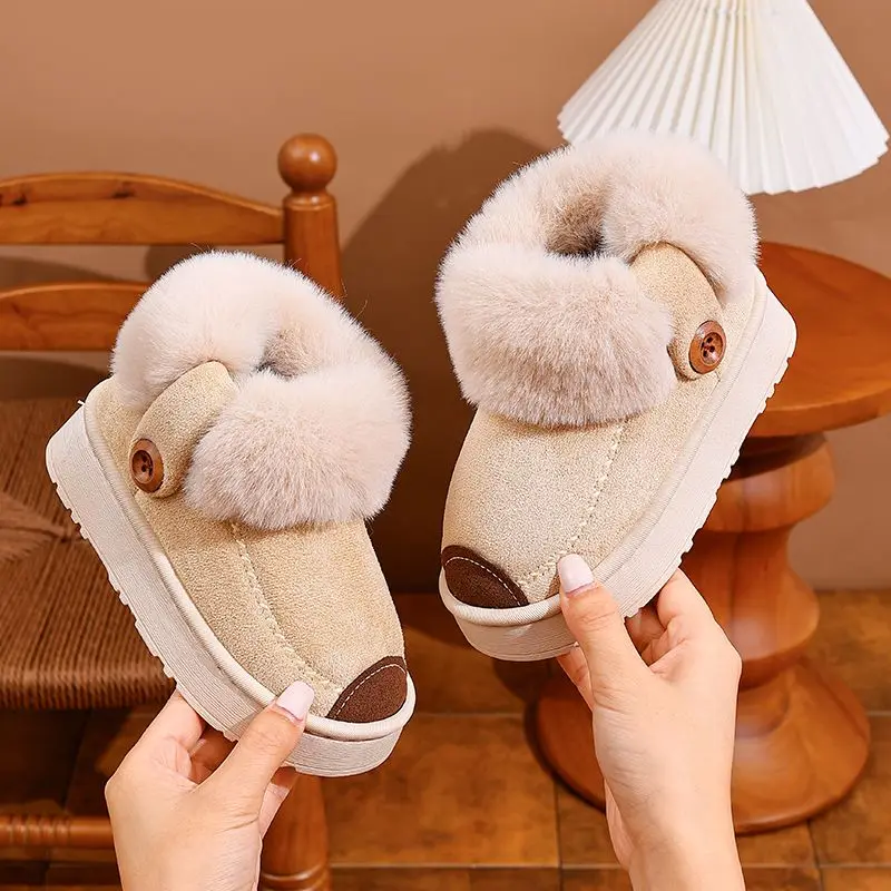 

Детские зимние хлопковые тапочки на флисовой подкладке, мягкие нескользящие толстые плюшевые домашние термосапоги для девочек