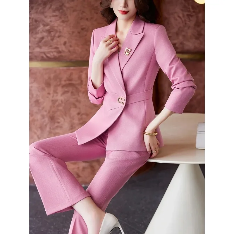 Elegante traje de pantalón para mujer, chaqueta y pantalón, conjunto de 2 piezas, color rosa, Morado, negro y blanco