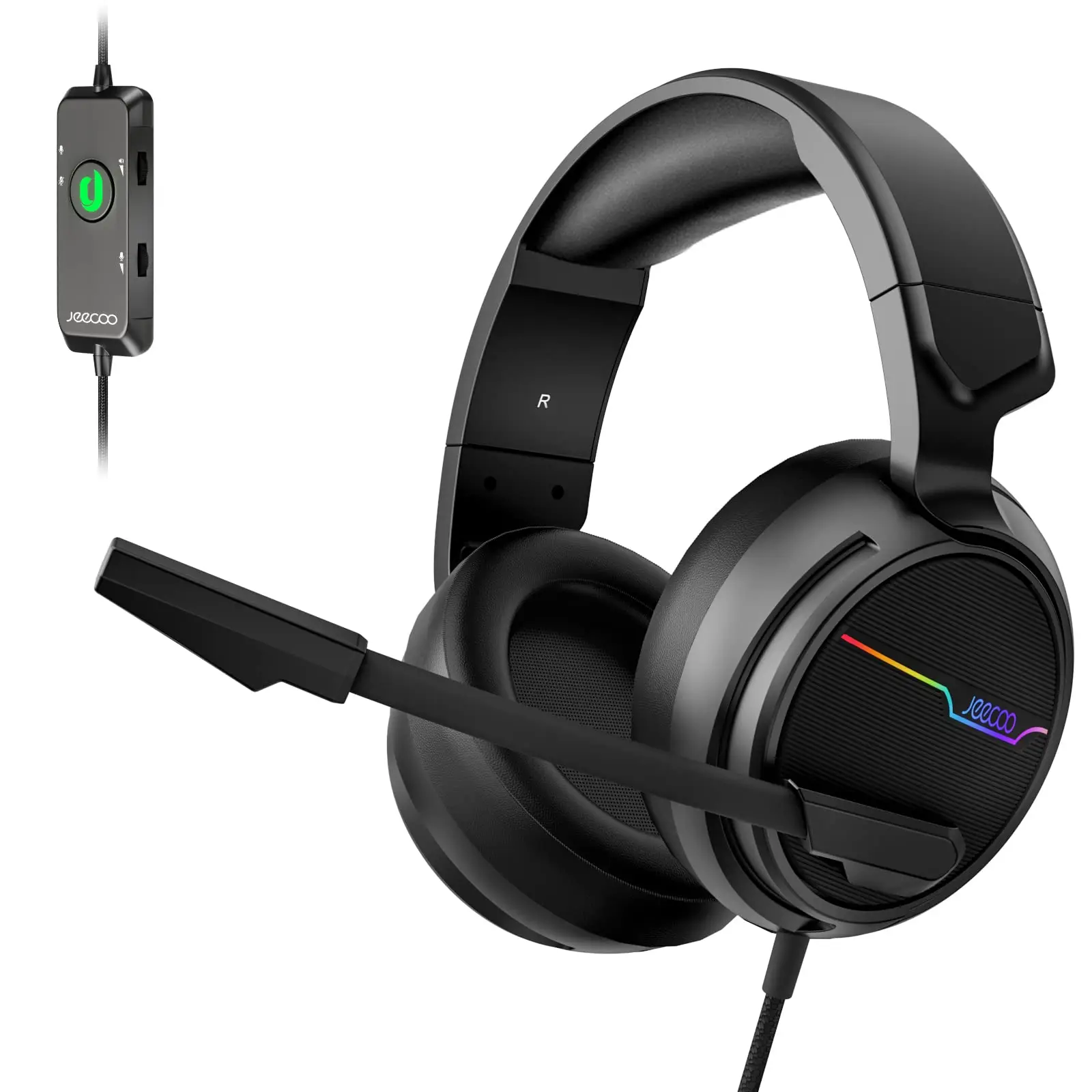 

Jeecoo V20U USB Gaming Headset for Surround Sound Headphones with Noise Cancelling Mic Memory Foam Ear Pads for Laptop Computer