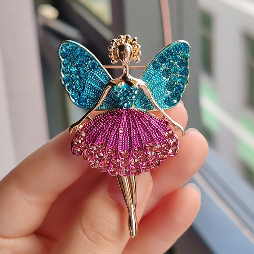 Trendy Rhinestone Ballet Dancer Brooches for Women Girls Ballerina Pins Multi-color Casual Party Accessories Gifts