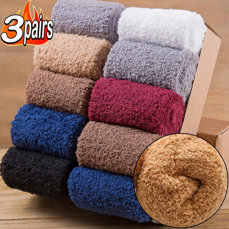 Mid Thicker Wool Warm Men Socks Winter Thicken Coral Fleece Socks Casual High Elastic Snow Boots Socks Soft Fluffy Floor Sock