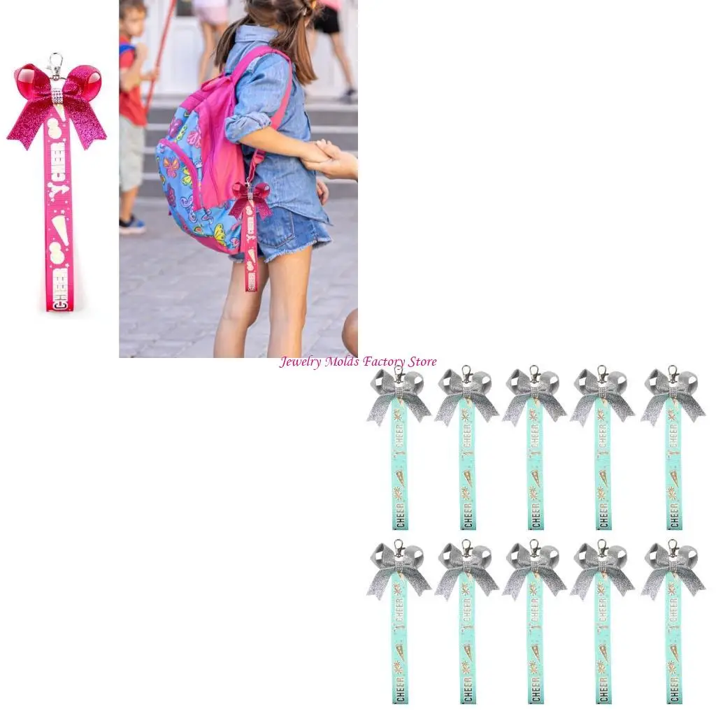 Pack of 10 Cheerleading Spirit Bows Keychains Stylish Teen Girl Bag Accessories E0BF