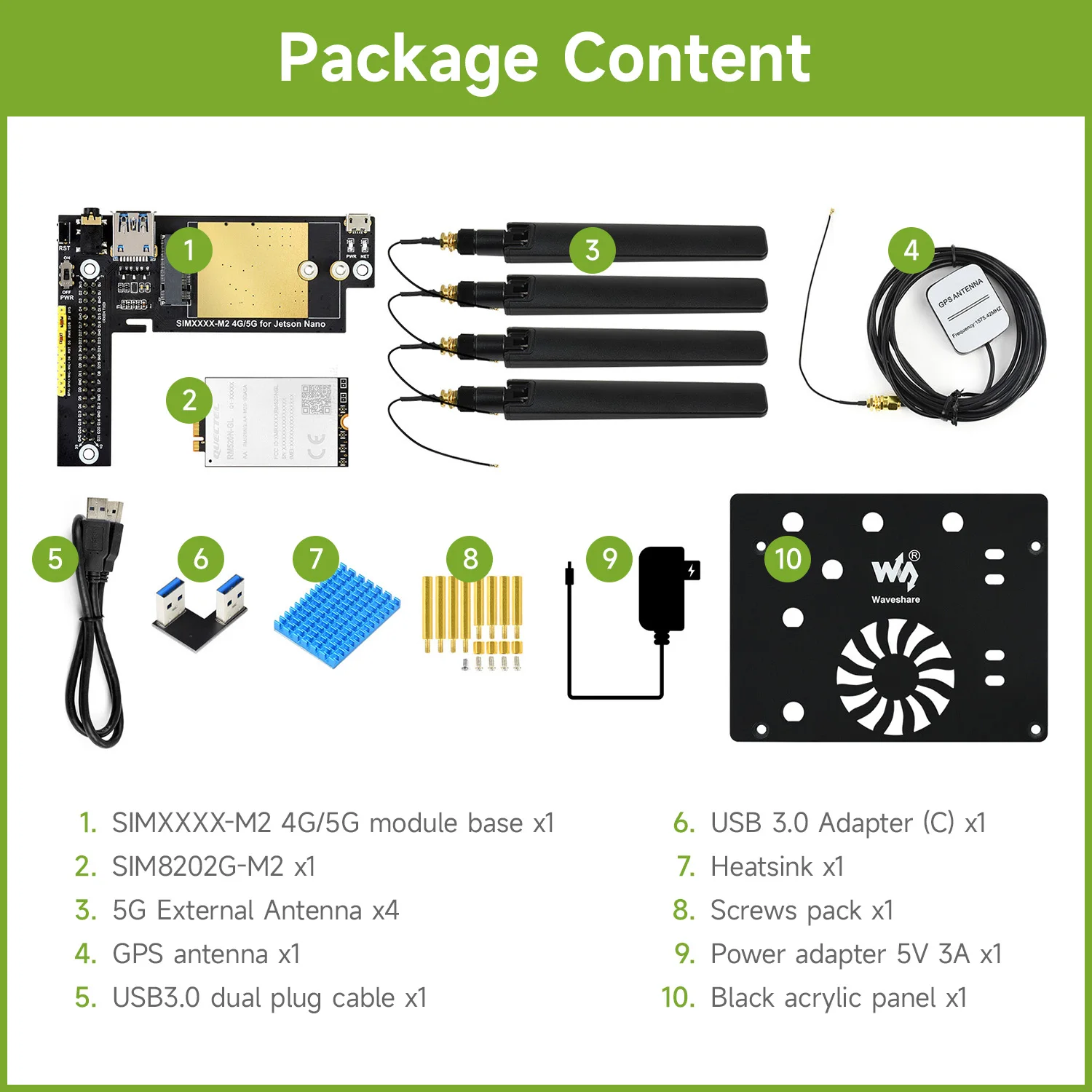 Waveshare 5G/4G/3G Module Designed For Jetson Nano, Multi Mode Multi Band, Options For RM520N-GL/SIM8202G-M2
