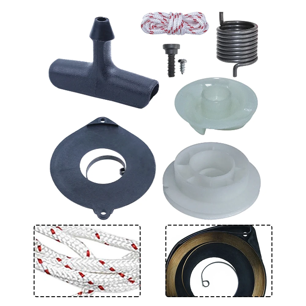 1 Set Recoil Starter Pulley Spring Grip Rope Kit For 440 Chainsaw Replaces 540057502 Nylon Plastic Metal  Lawn Mowers