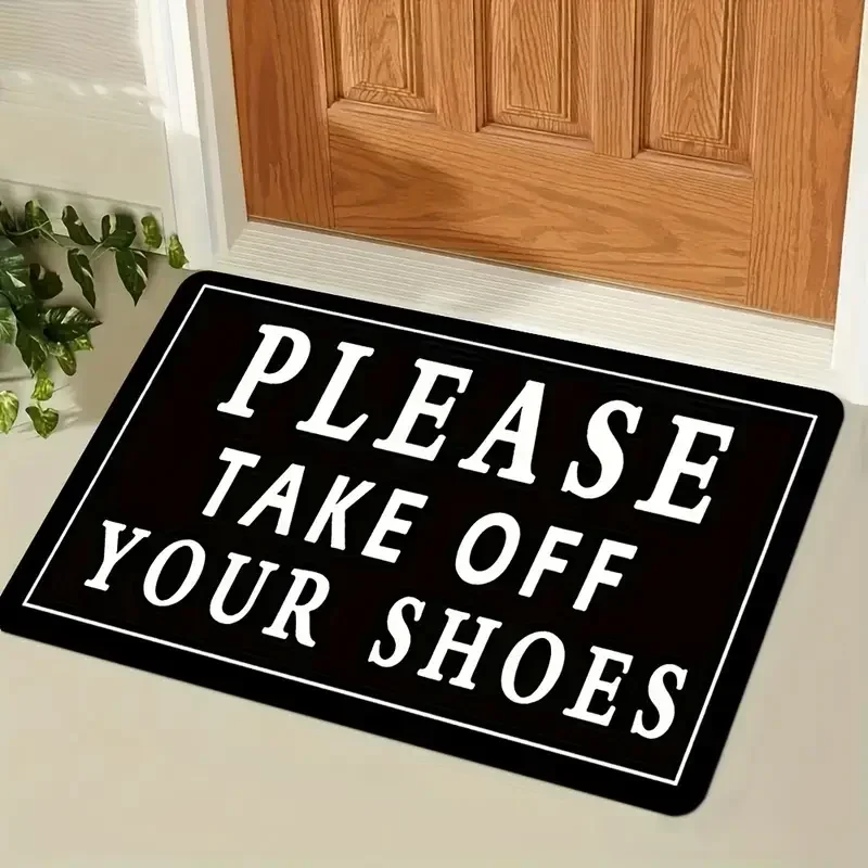 Please Take Off Your Shoes Letter Pattern Doormat Classic Text Sign Pattern Home Decor Carpet Soft Non Slip Welcome Mat